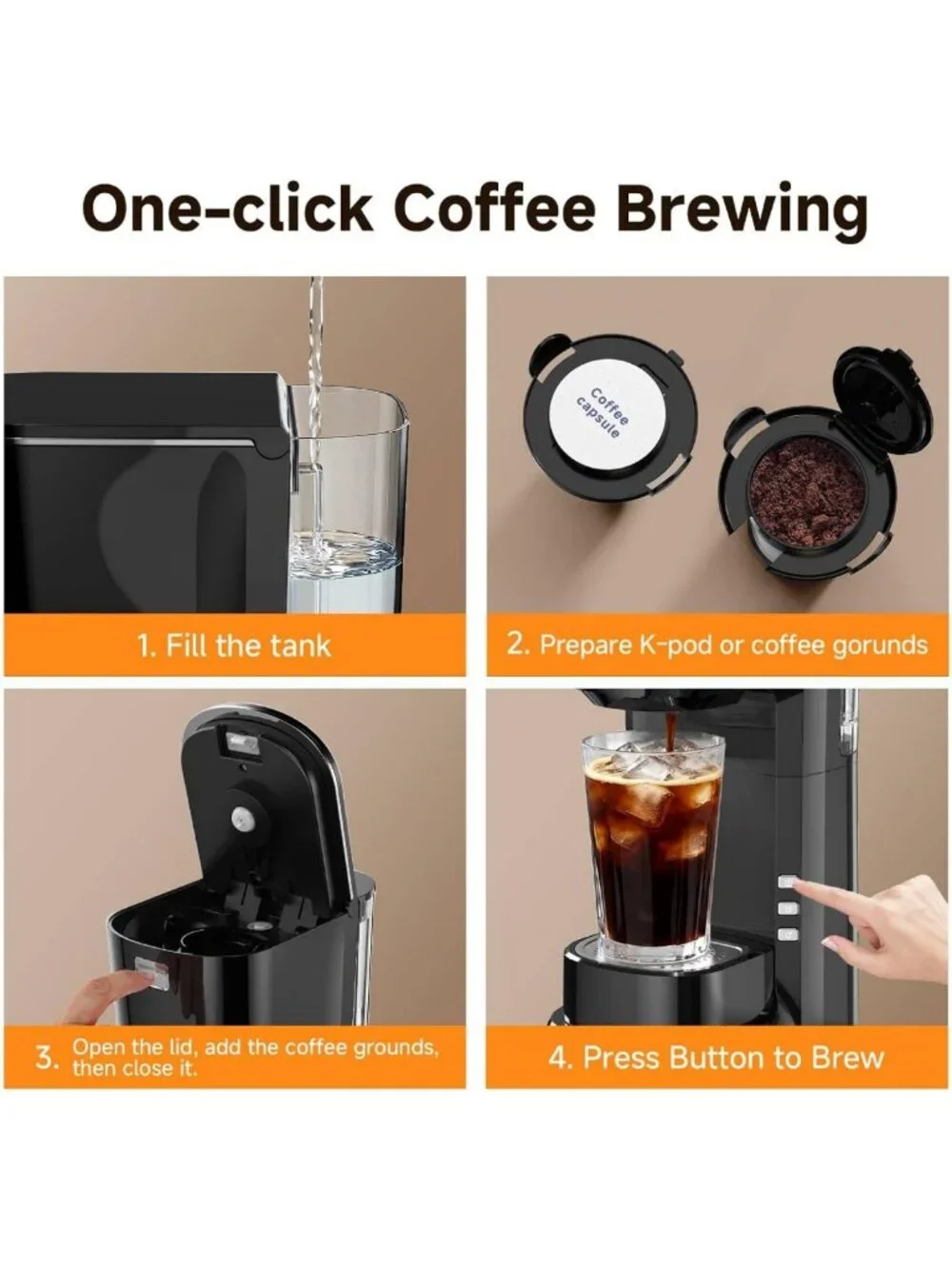 Single Serve Coffee Maker for K-Cups & Ground Coffee - Compact & Stylish Black